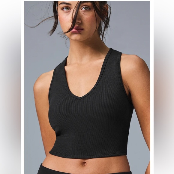 ALO Yoga Tops - Alo Black Goddess Ribbed Cropped Racerback Tank